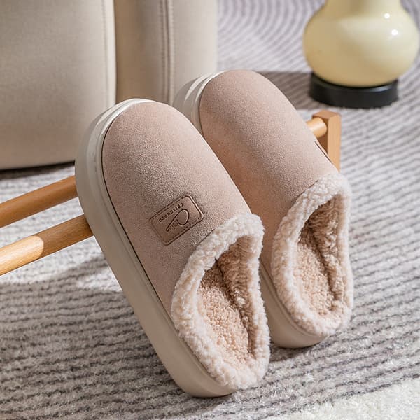Vintervarma sammetstofflor i bomull för hemmet, halkfria, med lammull pink 36-37