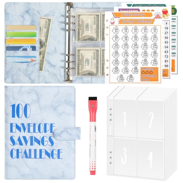 100 Days Savings Challenge Saving Challenge Binder SININEN Blue