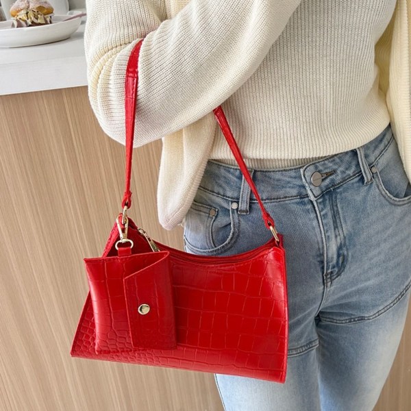 Krokodillemønster skuldertaske PU læder Crossbody taske HVID white
