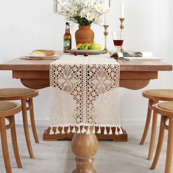Heklet blondebordløper Boho bomullsbordløper STIL 3 style 3