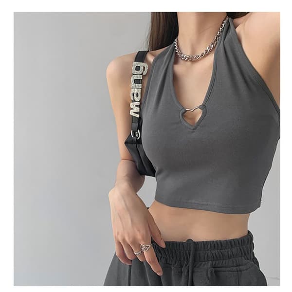 Kort Stickad Tank Top MÖRKGRÅ Dark gray
