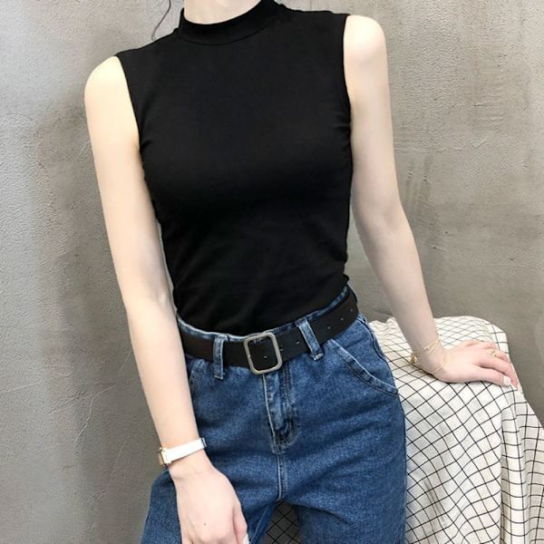 Ærmeløs Top Halv Højhalset Vest SORT XL Black XL