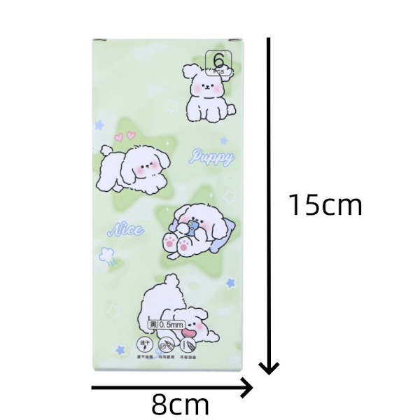 6 STK Cute Puppy Retractable Gel Pen Kuglepen 0,5 mm