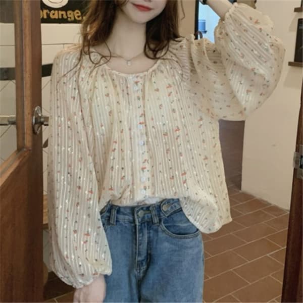 Blomstret Skjortebluse L L