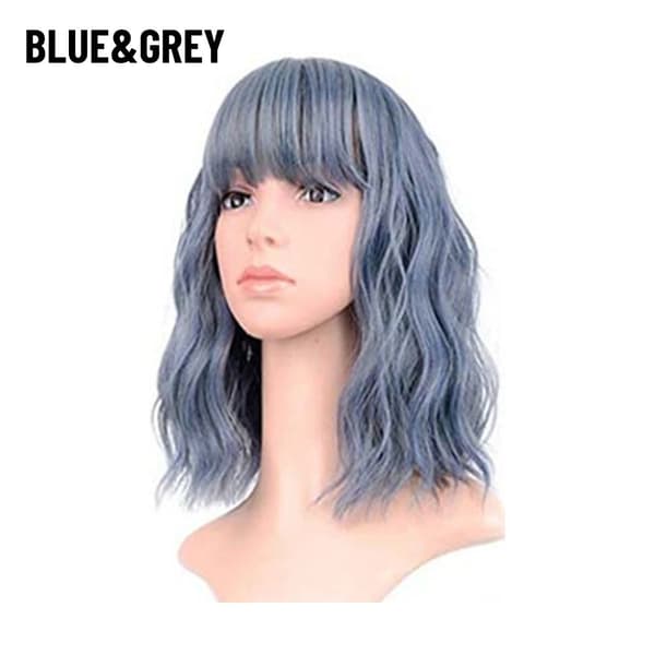 Peruk för kvinnor, lockigt hår, BLÅ & GRÅ blue&grey