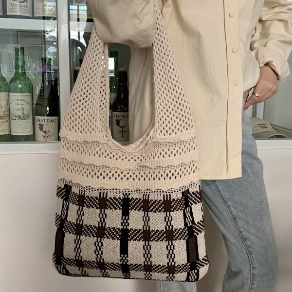 Strikkede håndvesker Heklet Tote Bag APRIKOS Apricot
