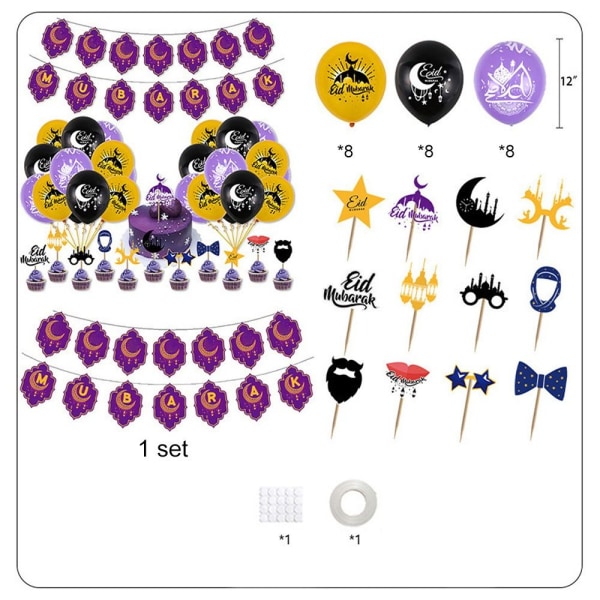 1 sett Eid Mubarak Banners Bunting Latex Balloon C C