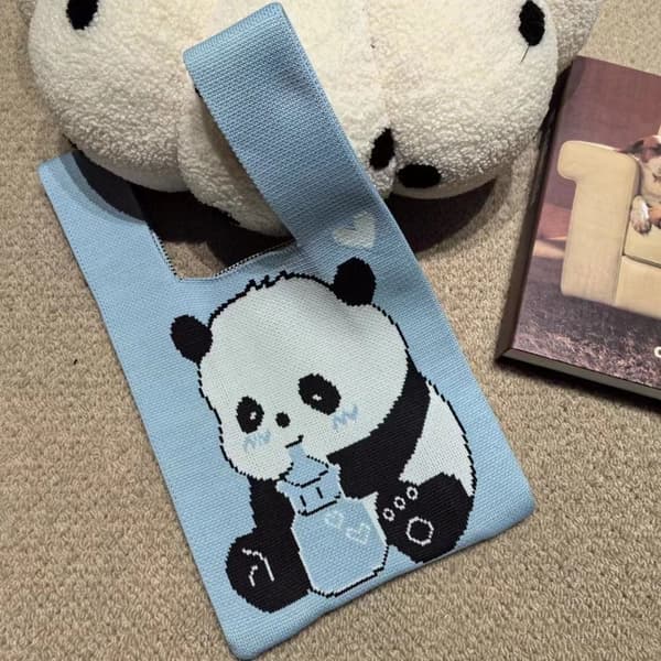 Panda Strikket Håndleddsveske Damevesker BLÅ blue