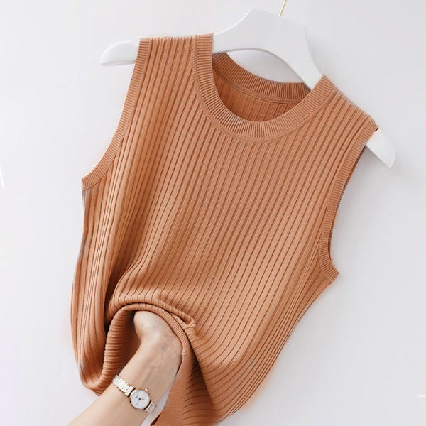 Bluse med o-hals Ermeløs bluse GUL yellow