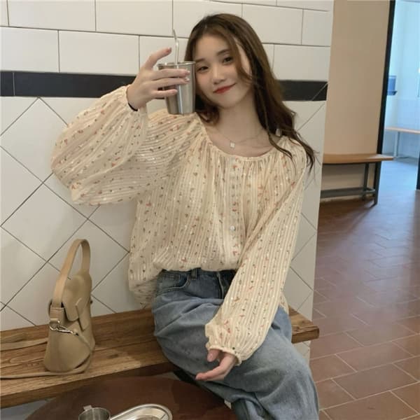 Blomstret Skjortebluse L L
