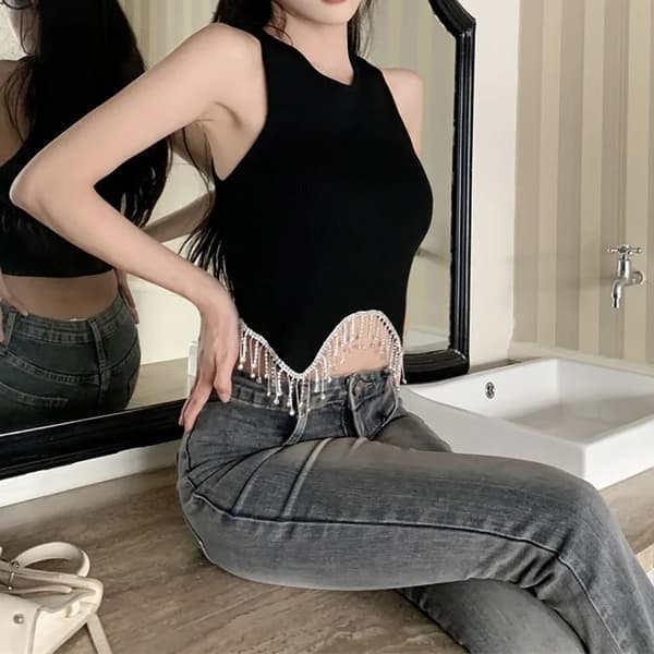 Tanktop Ærmeløs Top SORT Black
