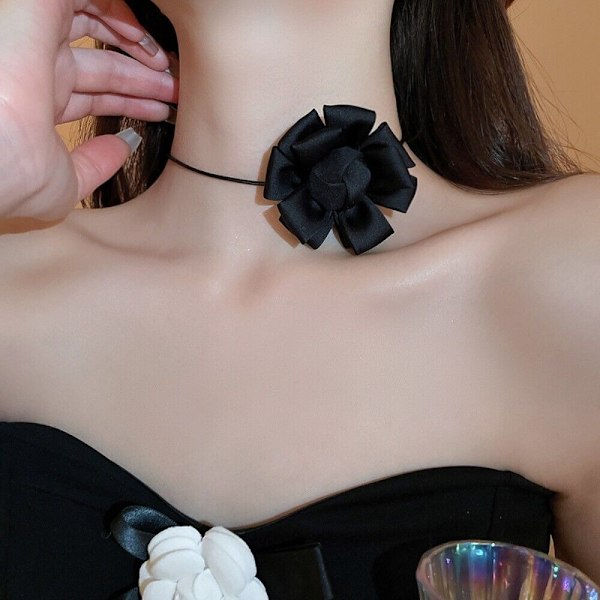 Clavicle Chain smykker 3D Rose Flower halskæde SORT Black