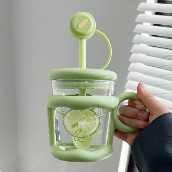 450 ml Tecknad Glaskopp Kaffemugg GRÖN Green