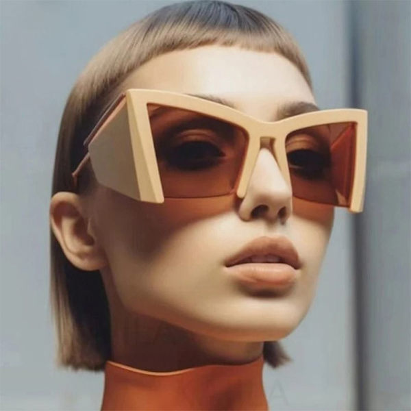 Semi-Rimless Cat Eye Solbriller Square Solbriller LEOPARD Leopard