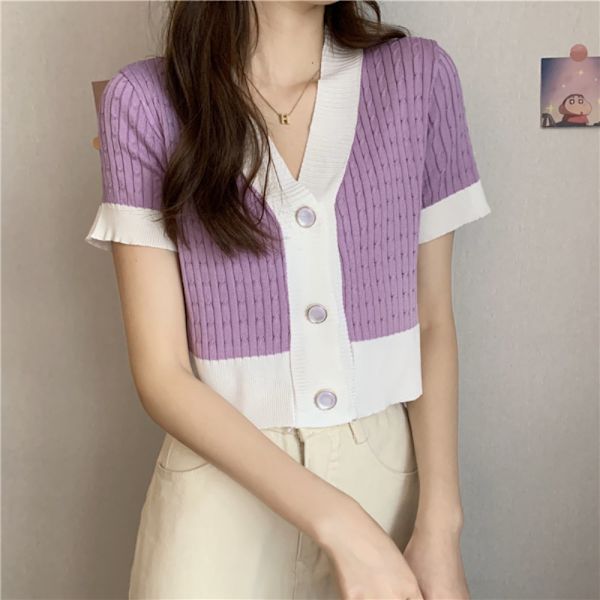 Stickad T-shirt Kortärmad LILA purple