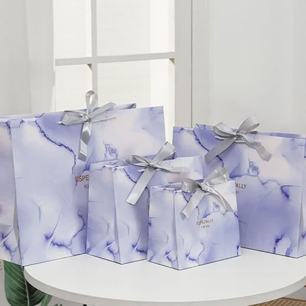 Marmorprint Gavepose Papirpose BLÅ L L Blue L-L