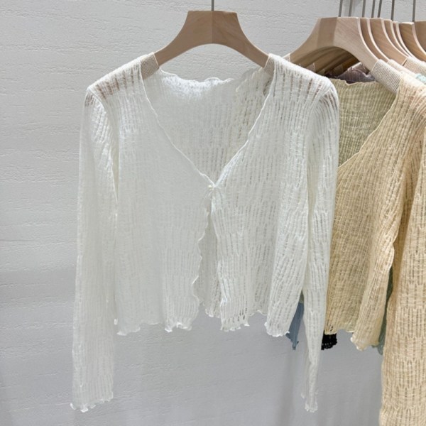 Hollow Out Bluser Strikk Topper APRIKOS Apricot