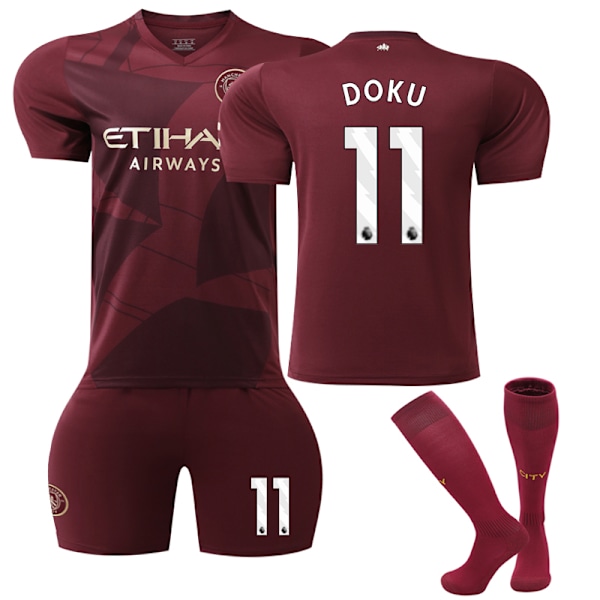 2024-2025 Manchester City Away Children's Football Shirt Kit No. 11 Doku 20