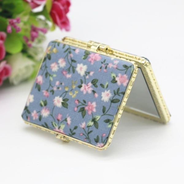 Mini Makeup Floral Mirror Pocket Cosmetic Mirror RUND-BLÅ Round-Blue