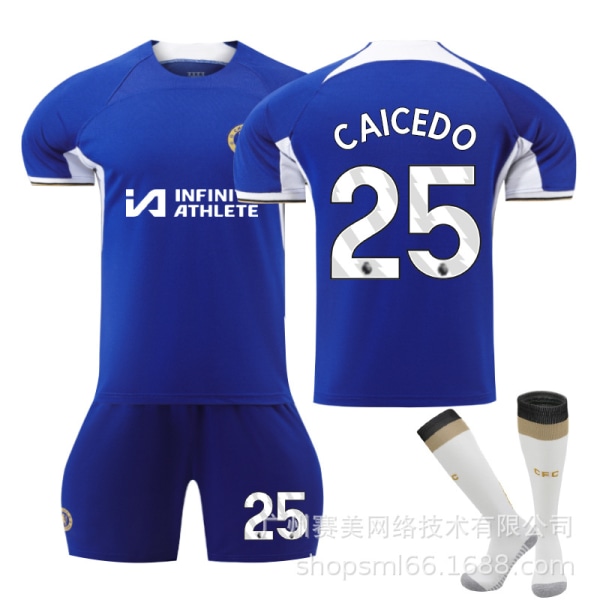 23-24 Chelsea Home fodboldtrøje til børn med sokker NO.25 Caicedo 26