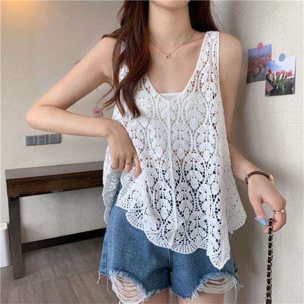 Ärmlöst linne stickad camisole APRICOT apricot