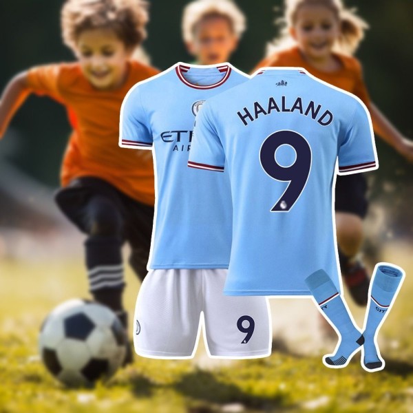 3-delt sæt Manchester City fodboldtrøjer sæt nr. 9 Haaland 22 22