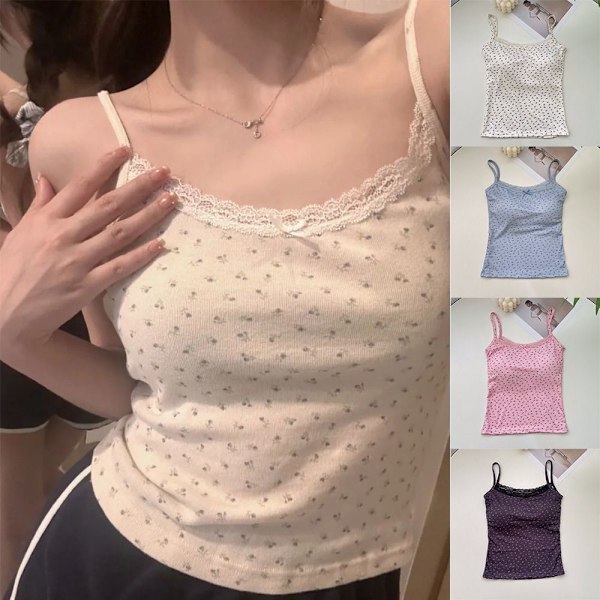 Print Camis blommiga linne MJÖLKVITT milk white