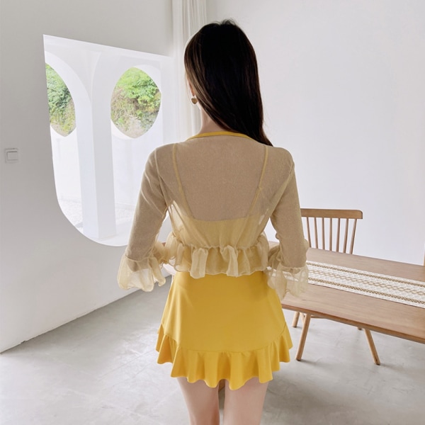 One Piece Skirt Badedragt Langærmet hættetrøje GUL L(48-58KG) Yellow L(48-58kg)