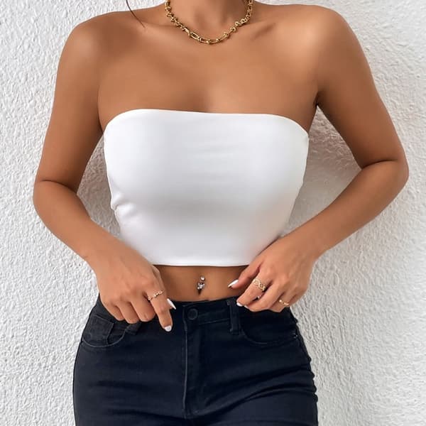 Off Shoulder Crop Tube Top Basic Brystindpakning HVID M white M