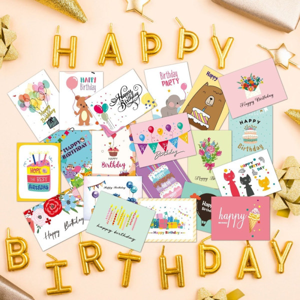 Gratulerer med bursdagskort Multipack hilsenpakke med konvolutter Birthday Card Set