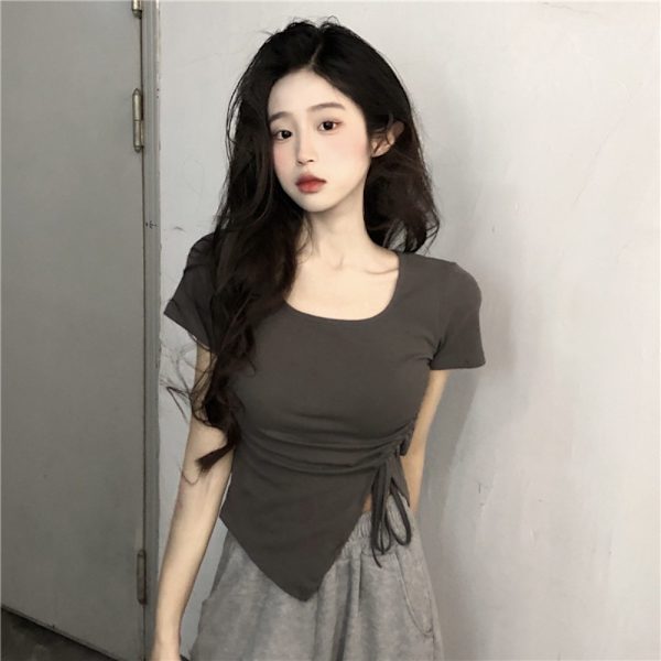 Højtaljet snøredesign Top Irregular Bluse M M