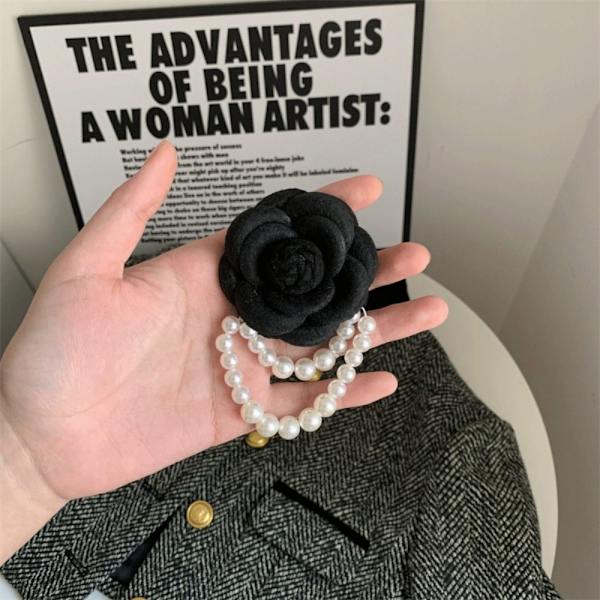 Camellia Flower Brosch Pins Pearl Tofs Corsage GRÅ grey