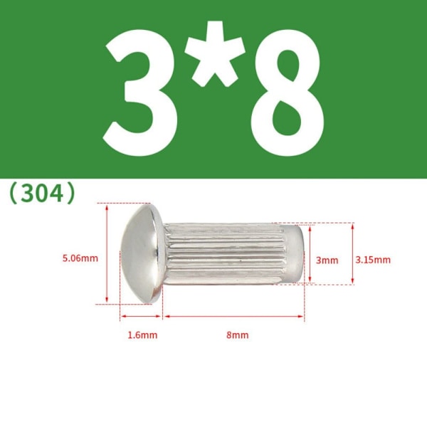 200 stk solide nitter riflede skafter til fastgørelse af nitning 200PCS