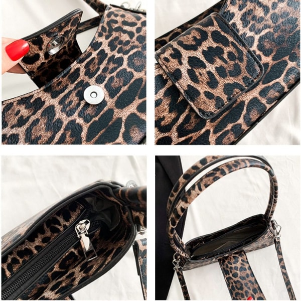 Leopard Håndveske Lær Clutch Bag SVART black