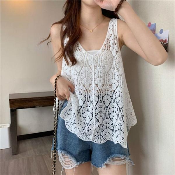 Ärmlöst linne stickad camisole APRICOT apricot