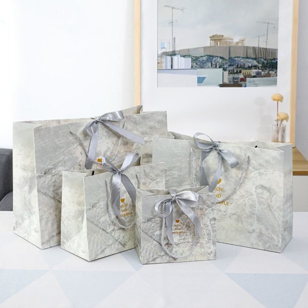 Gavepose Marmormønster papirpose SILVER S S Silver S-S