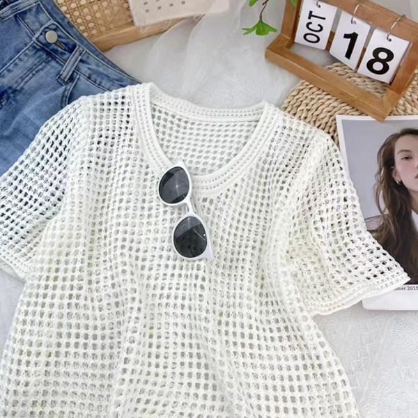 Hollow Out Blusar Stickade Toppar APRIKOS Apricot