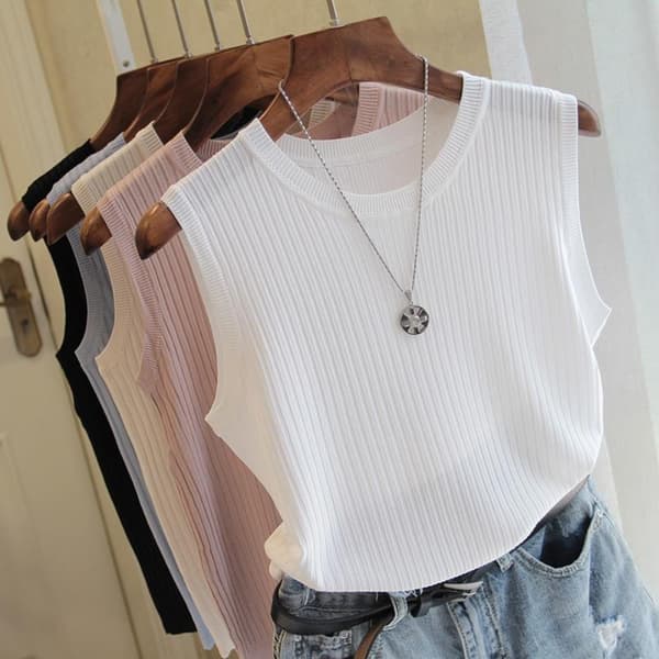 O-hals Bluse Ermeløs Bluse BEIGE beige