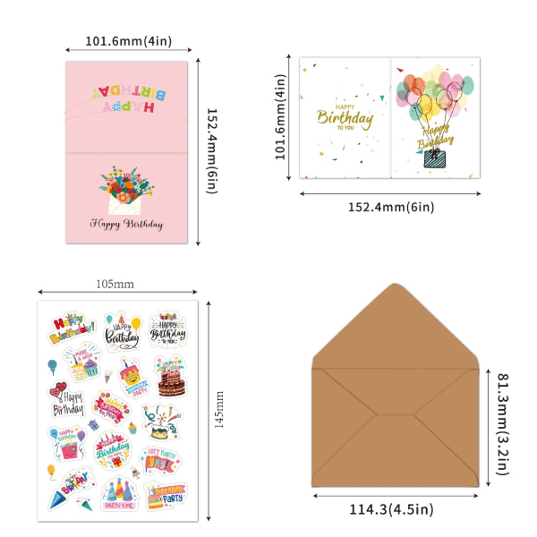 Gratulerer med bursdagskort Multipack hilsenpakke med konvolutter Birthday Card Set