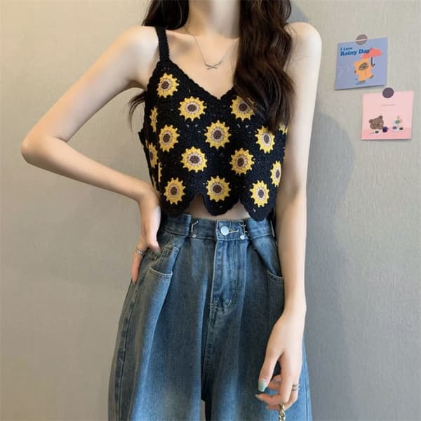 Strikket Vest Dame Crop Top SORT black