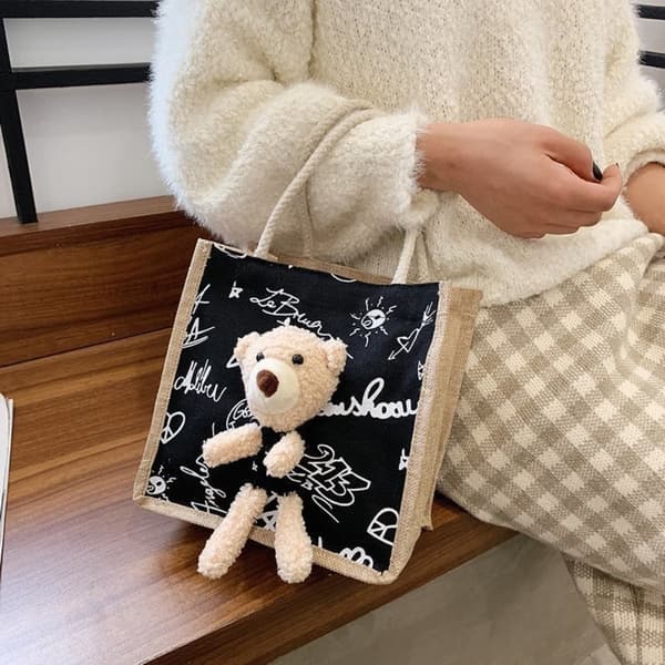 Toteväska i linne, mångsidig handväska C C C
