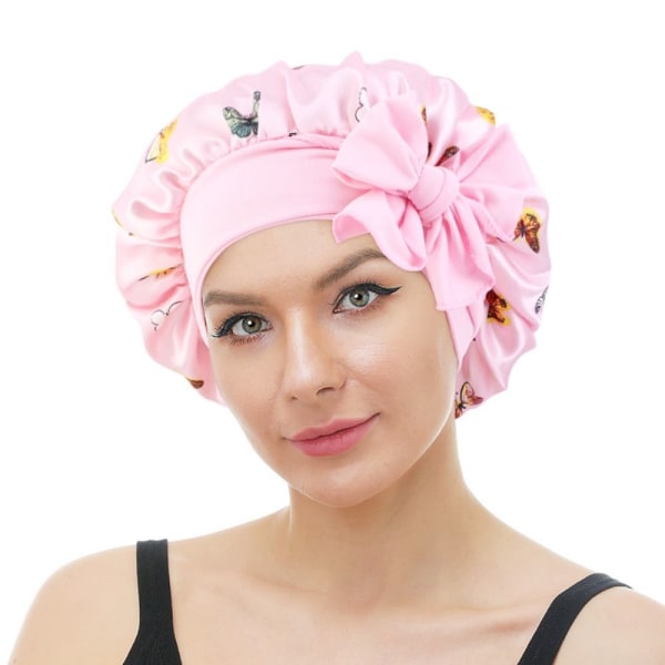 Skriv ut Satin Sovehette Silkeaktig Natthette Bonnet ROSA pink