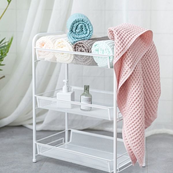Bomuldsvaffelbadehåndklæde Ensfarvede håndklæder LYSEROSA light pink