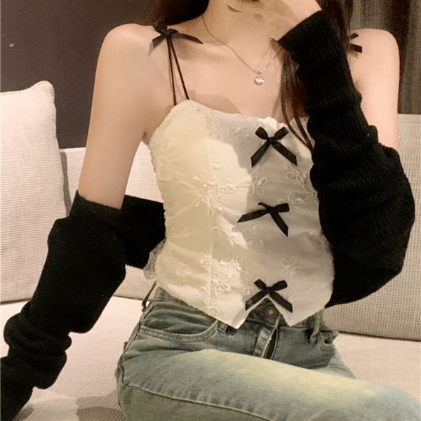 Jacquard Sløyfe Stropp Blonde Strømpeholder Vest 1 1 1