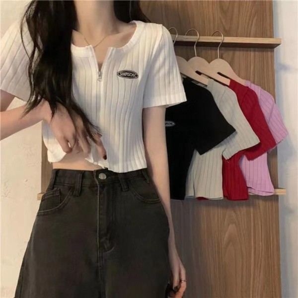 Stickad tröja Crop Top RÖD red