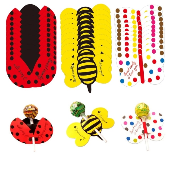 50st Lollipop Paketkort Insektsgodiskort RÖTT Red