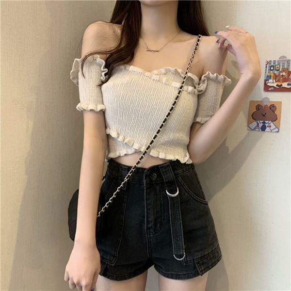 Off-shoulder blusar One-line Shoulder Neck BEIGE beige