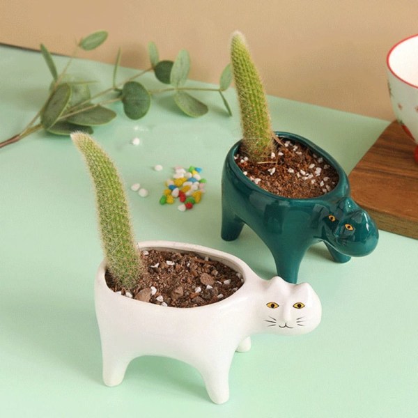 Kissan muotoinen ruukku Cat Tail Flower Pot VIHREÄ Green