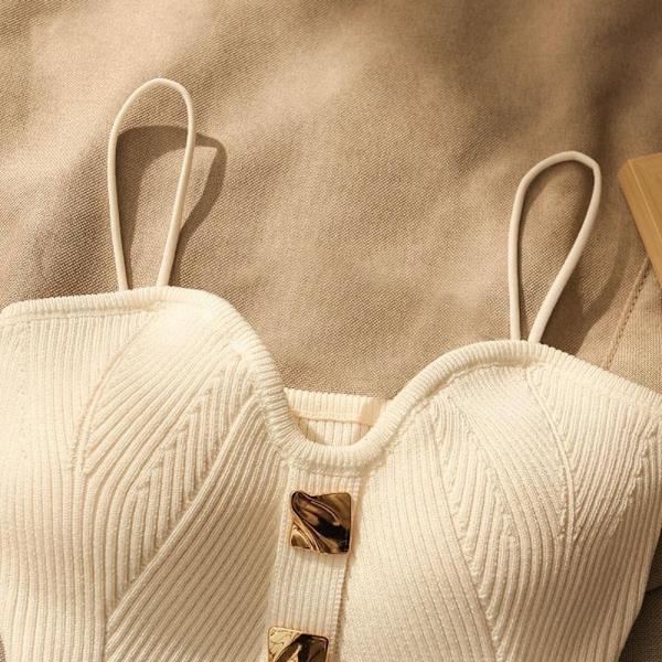 Stickad axelväst Camisole SVART Black