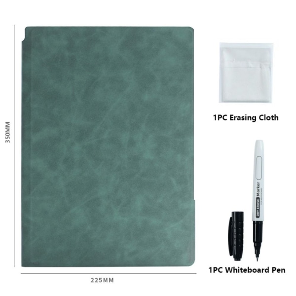 A4 Whiteboard Notebook Slettbar Whiteboard Draft GRØNN Green